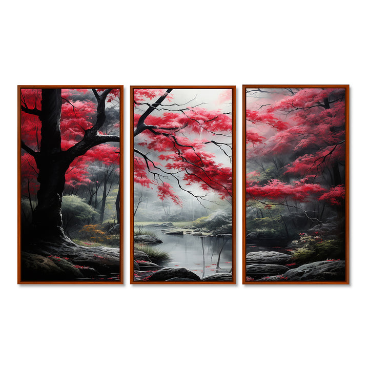 Minimalist Monochrome Red Forest III - Canvas Wall Art Sets