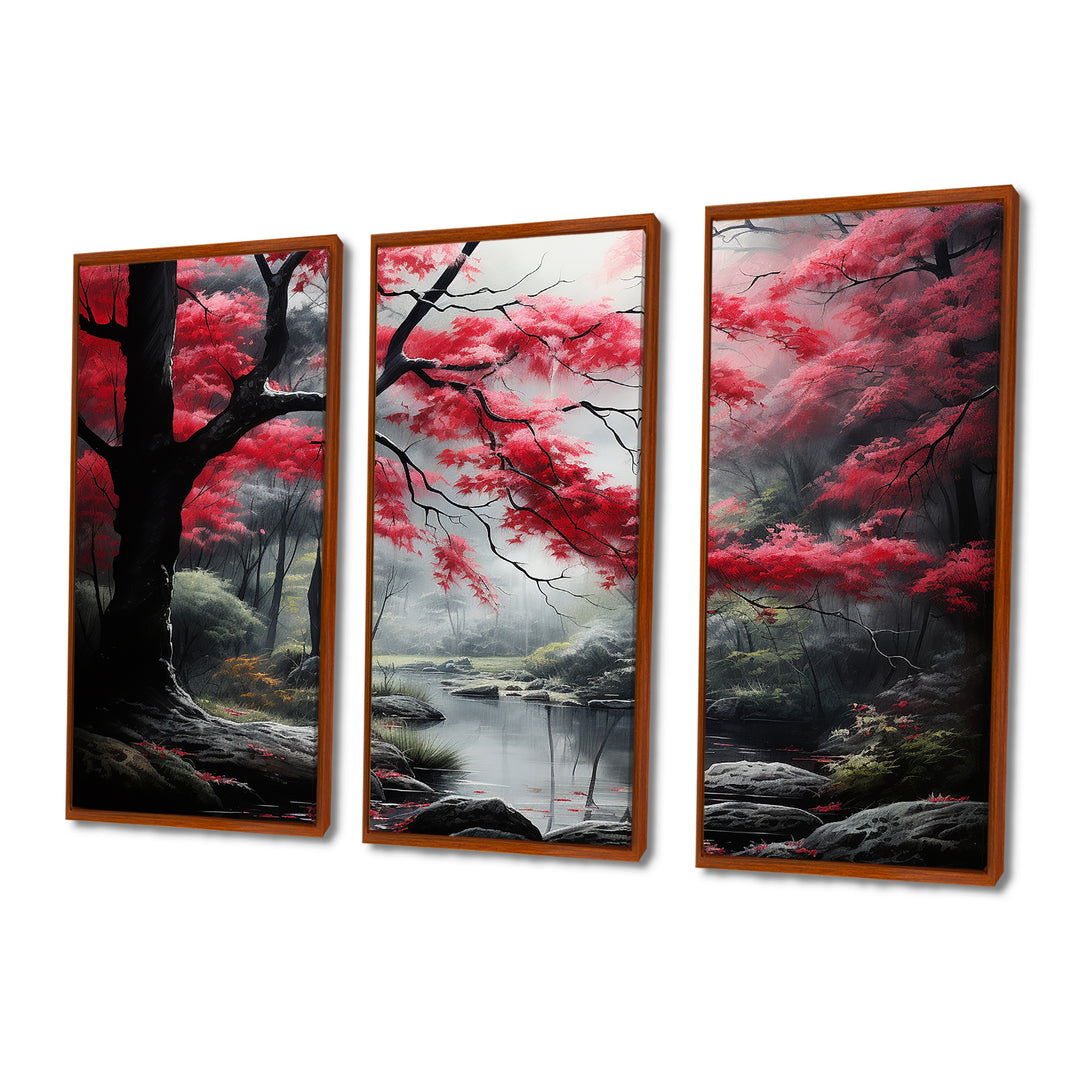 Minimalist Monochrome Red Forest III - Canvas Wall Art Sets