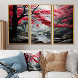 Minimalist Monochrome Red Forest III - Canvas Wall Art Sets