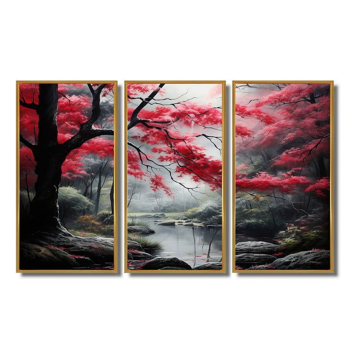 Minimalist Monochrome Red Forest III - Canvas Wall Art Sets