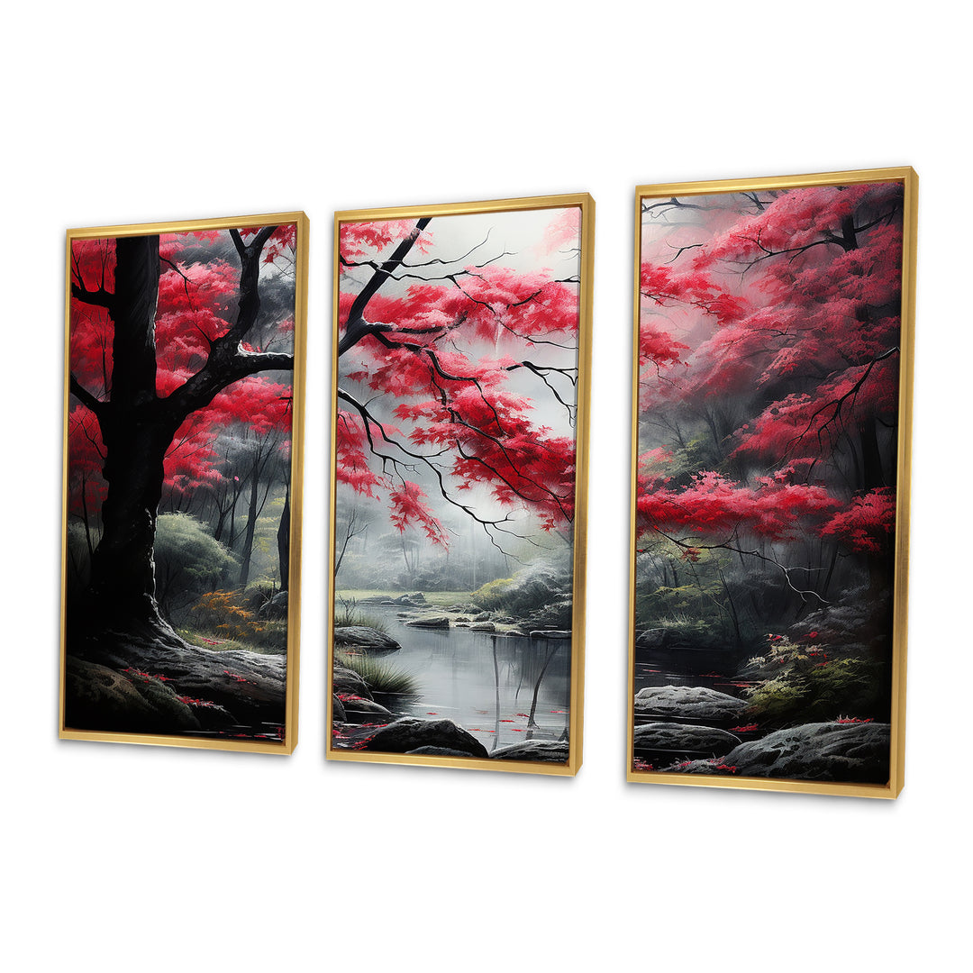 Minimalist Monochrome Red Forest III - Canvas Wall Art Sets