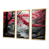 Minimalist Monochrome Red Forest III - Canvas Wall Art Sets
