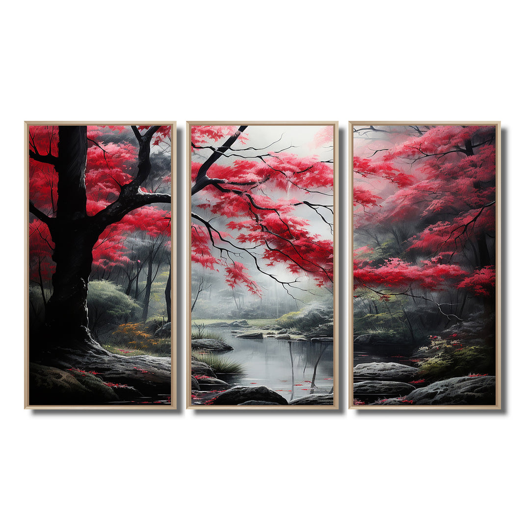 Minimalist Monochrome Red Forest III - Canvas Wall Art Sets