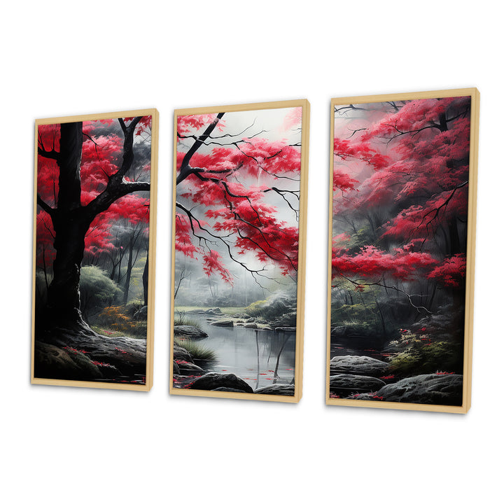Minimalist Monochrome Red Forest III - Canvas Wall Art Sets