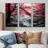 Minimalist Monochrome Red Forest III - Canvas Wall Art Sets