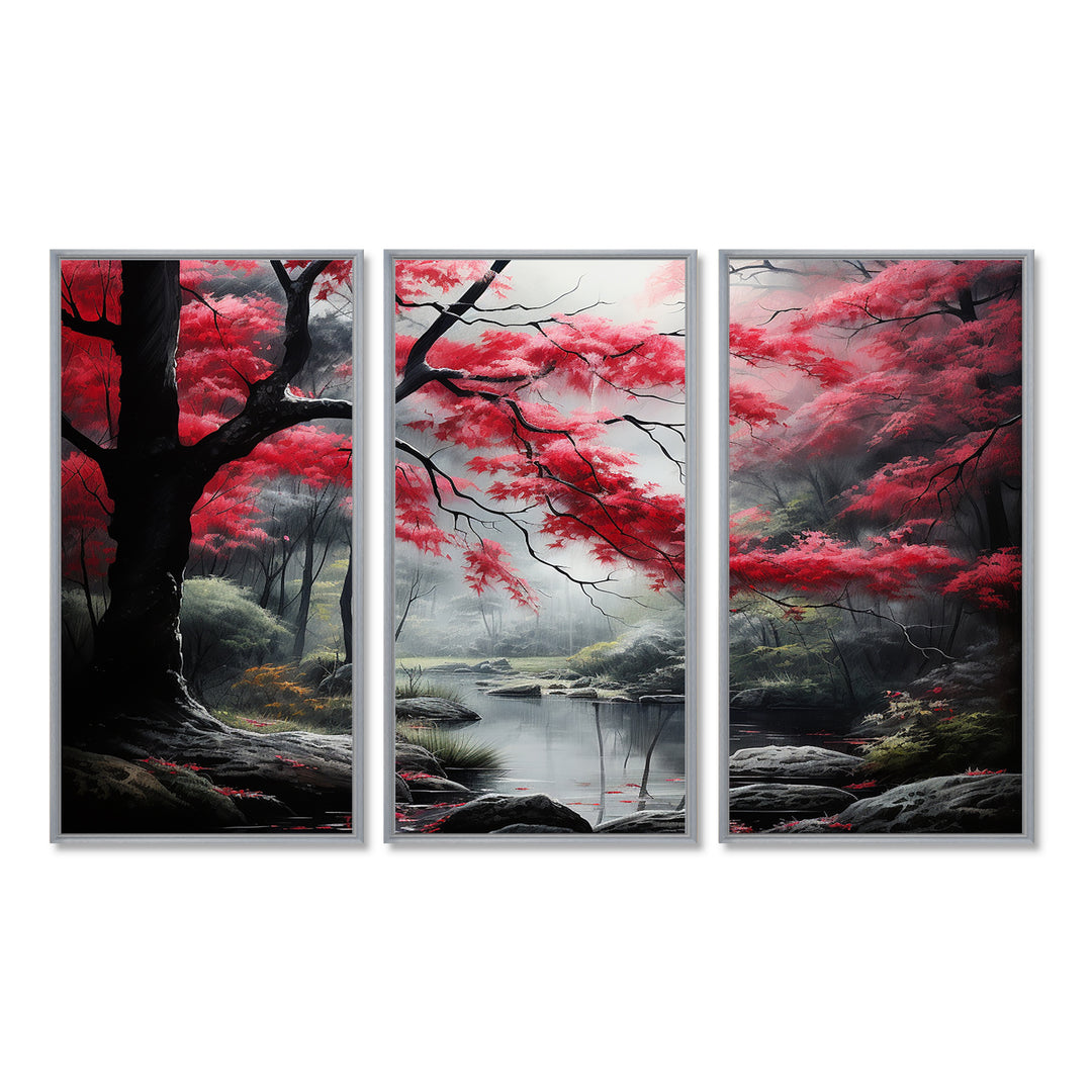 Minimalist Monochrome Red Forest III - Canvas Wall Art Sets
