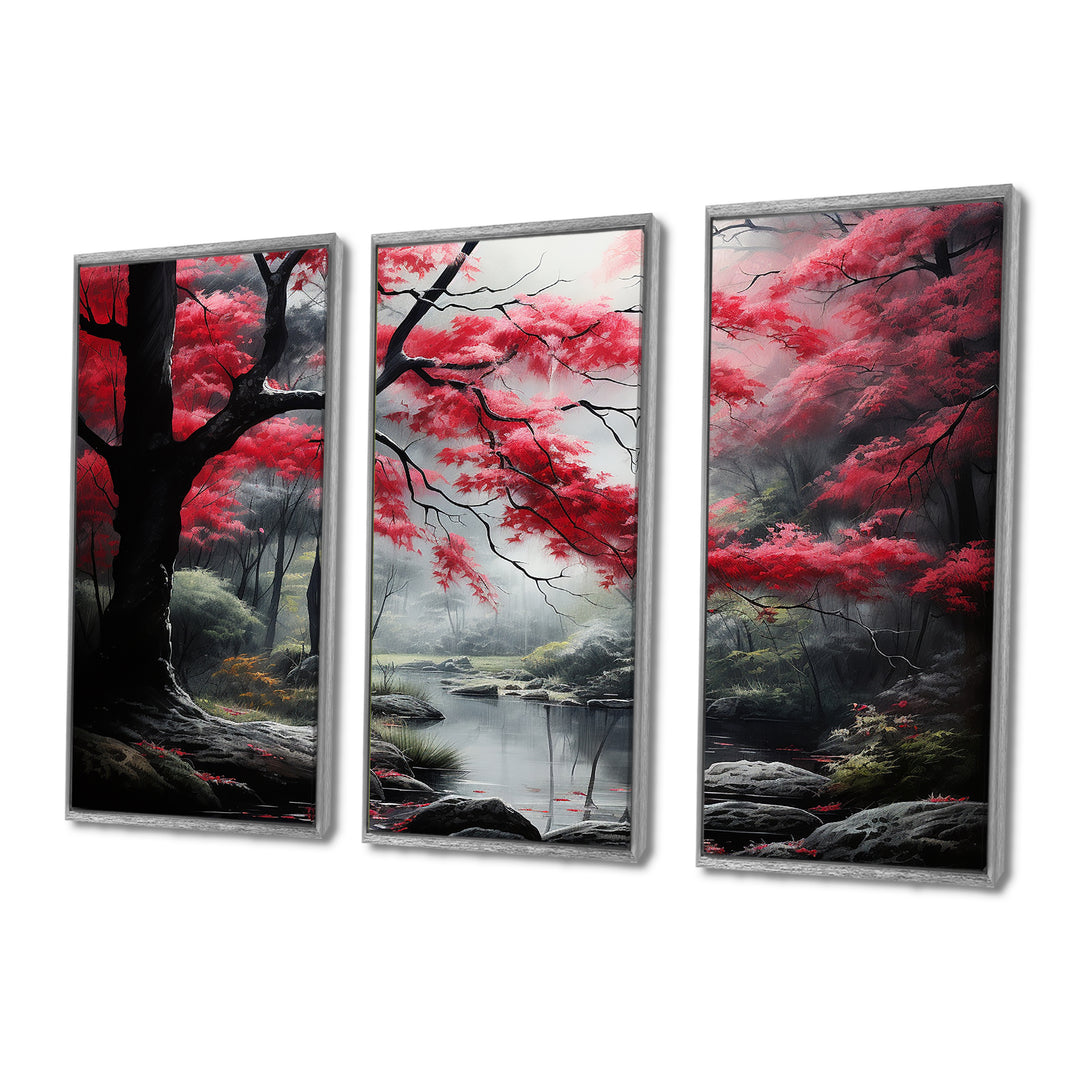Minimalist Monochrome Red Forest III - Canvas Wall Art Sets