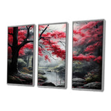 Minimalist Monochrome Red Forest III - Canvas Wall Art Sets