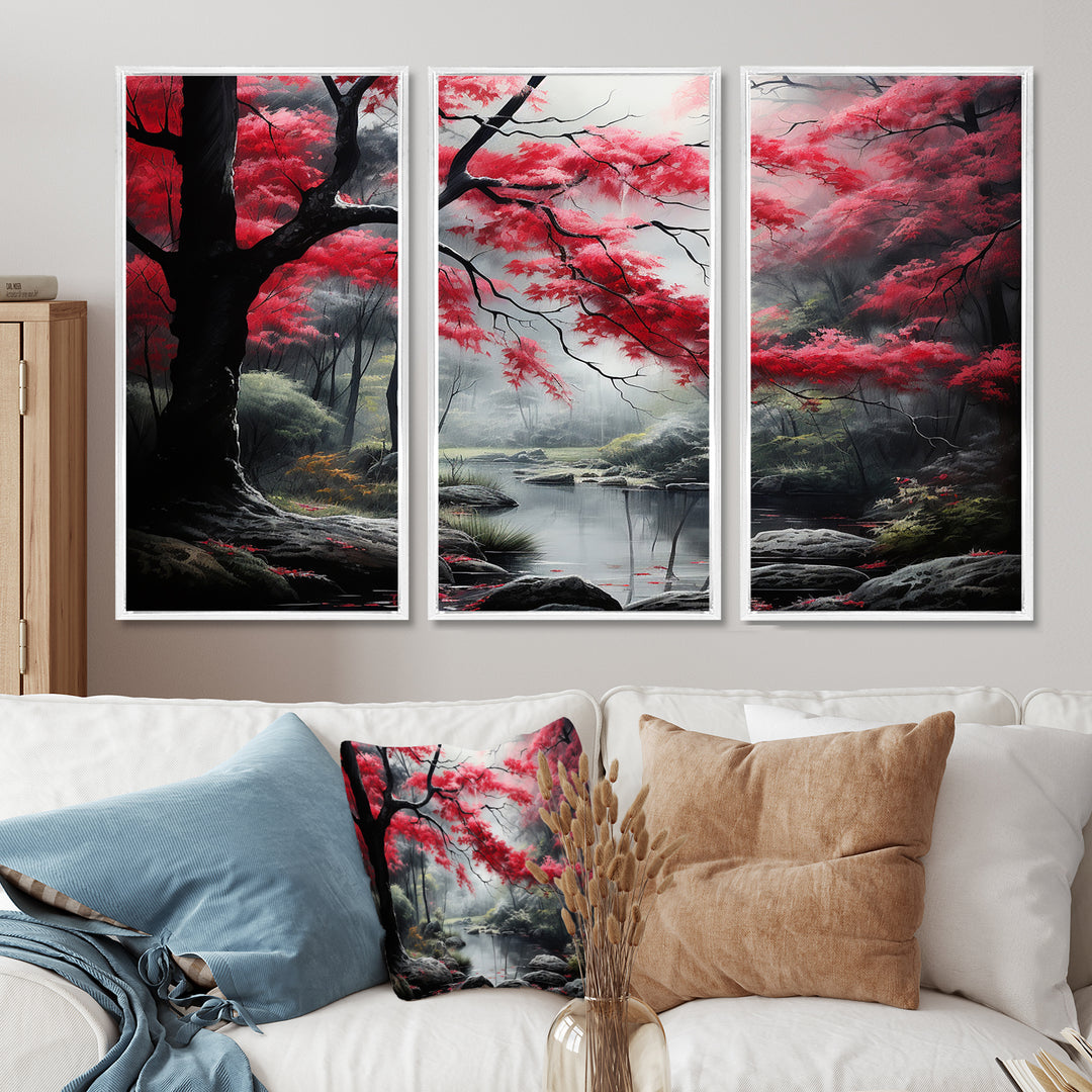 Minimalist Monochrome Red Forest III - Canvas Wall Art Sets