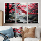 Minimalist Monochrome Red Forest III - Canvas Wall Art Sets