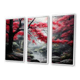 Minimalist Monochrome Red Forest III - Canvas Wall Art Sets