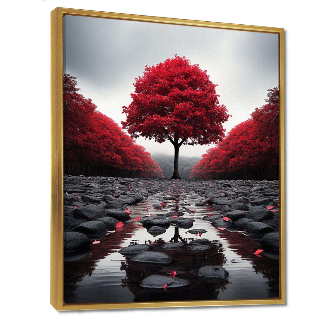 Red And Grey Forest Serenity - Landscapes Canvas Wall Art