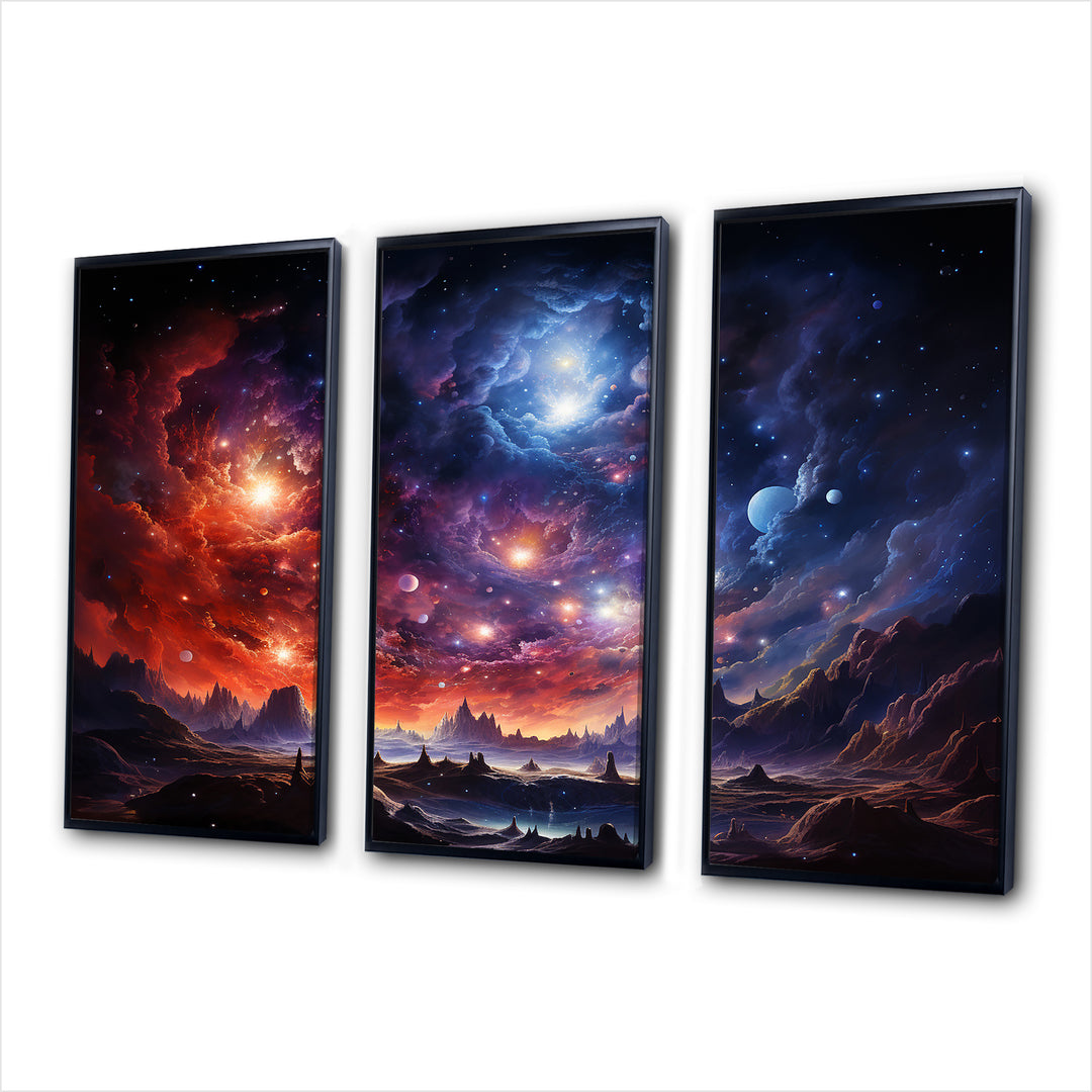 Galaxy Celestial Fireworks IV - 3-Piece Canvas Wall Art