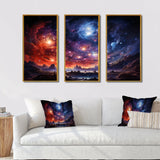 Galaxy Celestial Fireworks IV - 3-Piece Canvas Wall Art