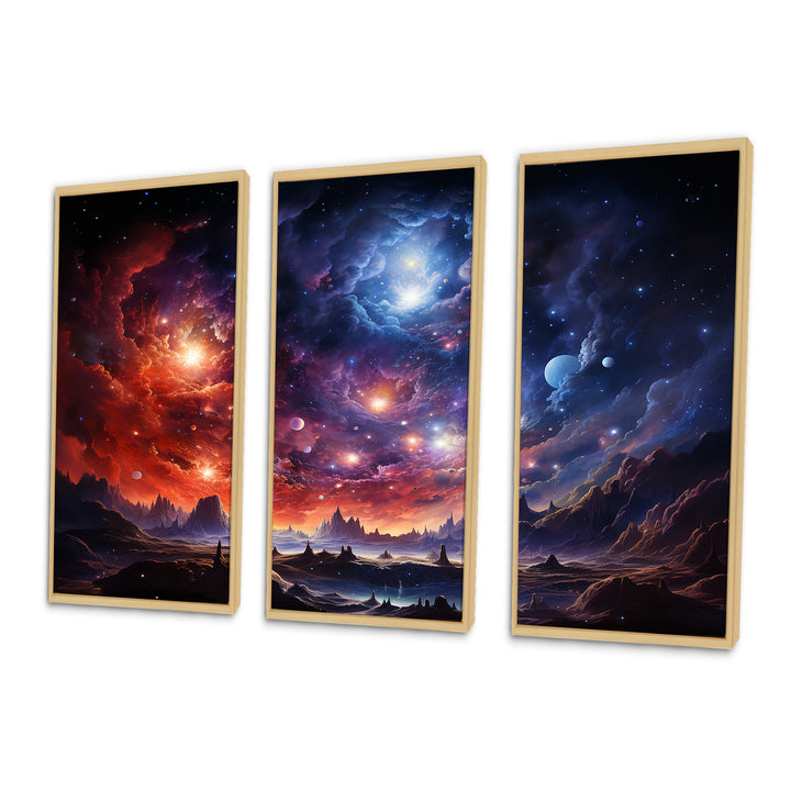 Galaxy Celestial Fireworks IV - 3-Piece Canvas Wall Art