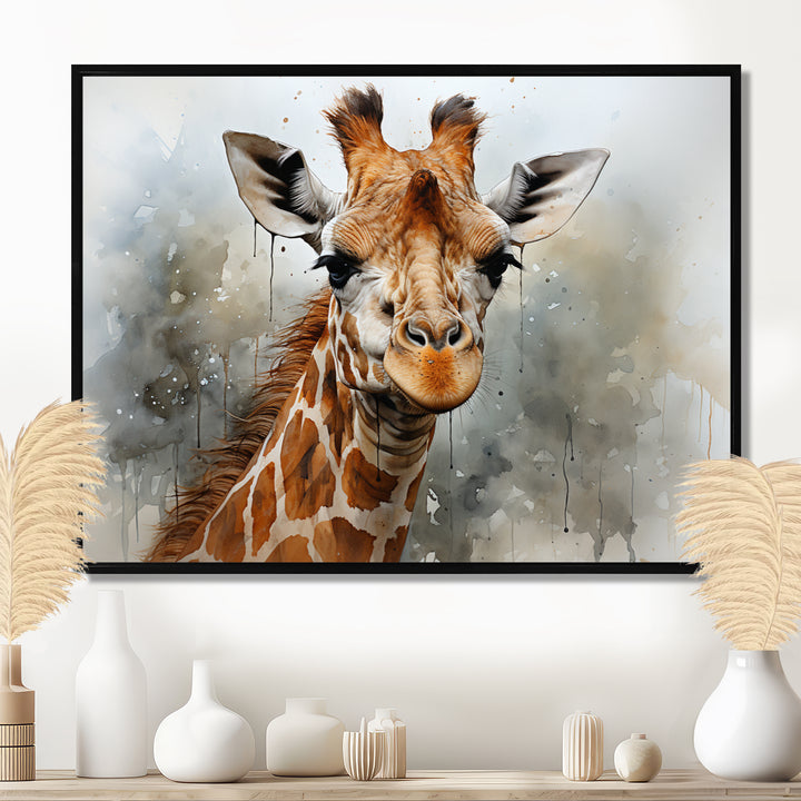 Giraffe Elegant Portrait - Giraffe Framed Canvas Art
