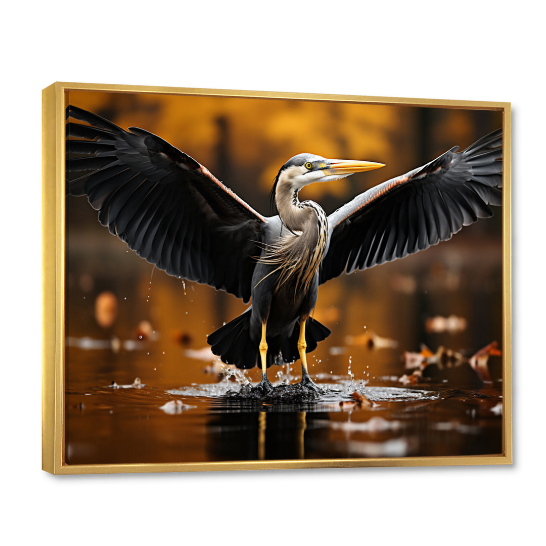 Yellow Black Heron Elegance Unveiled - Heron Canvas Wall Art