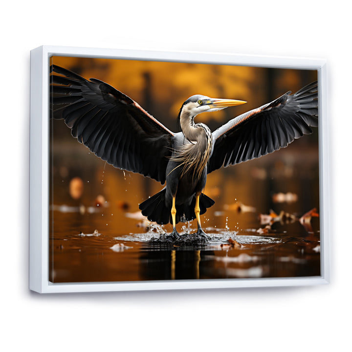 Yellow Black Heron Elegance Unveiled - Heron Canvas Wall Art