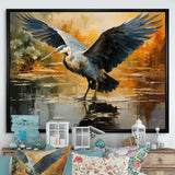 Black Yellow Heron Elegance Unveiled Pointillism - Heron Wall Decor