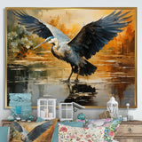 Black Yellow Heron Elegance Unveiled Pointillism - Heron Wall Decor