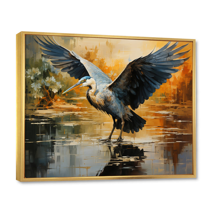Black Yellow Heron Elegance Unveiled Pointillism - Heron Wall Decor