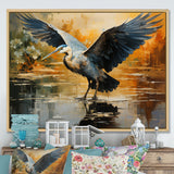 Black Yellow Heron Elegance Unveiled Pointillism - Heron Wall Decor