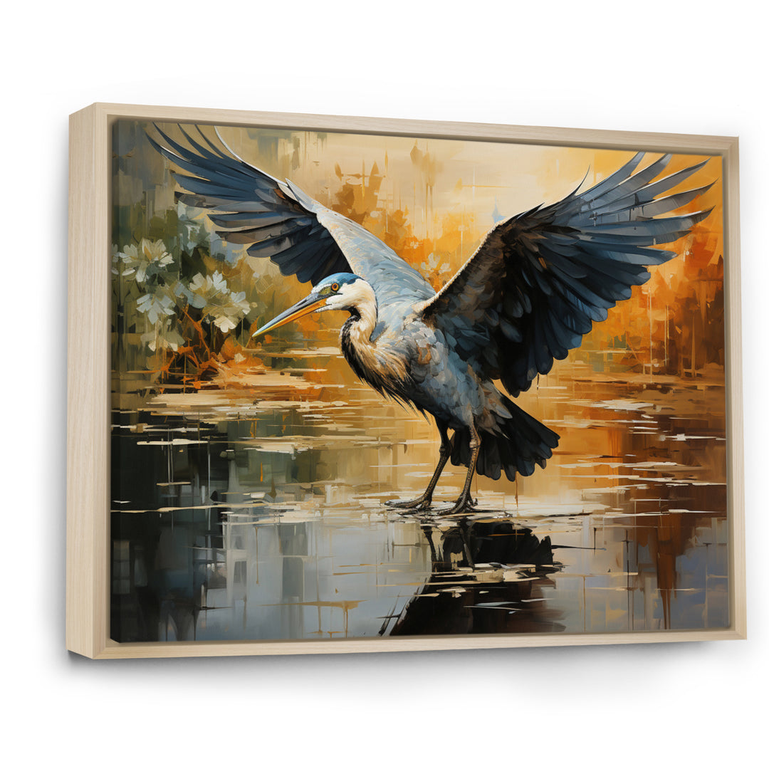 Black Yellow Heron Elegance Unveiled Pointillism - Heron Wall Decor
