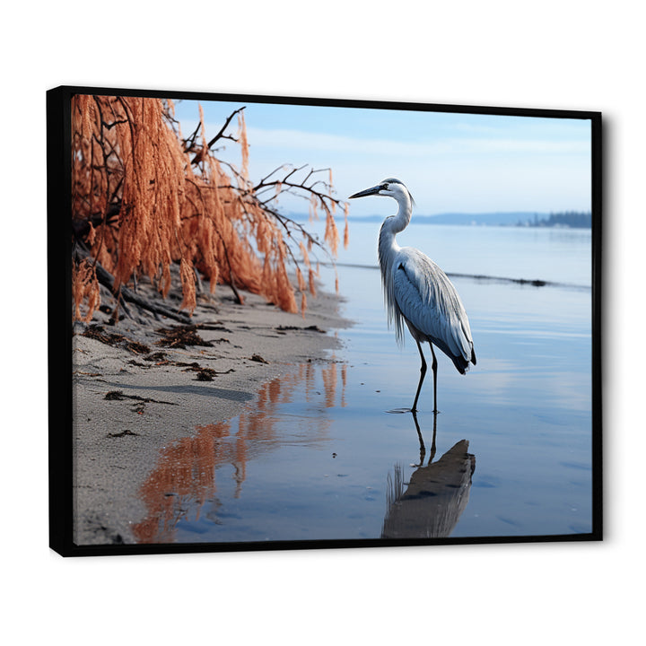 Heron Morning Stroll - Heron Framed Canvas Art