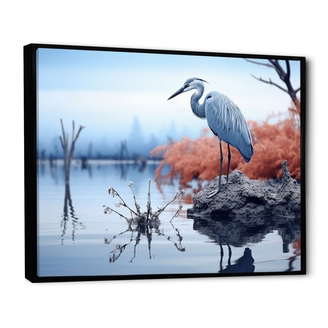 Heron Silent Waters Blue - Heron Canvas Wall Art
