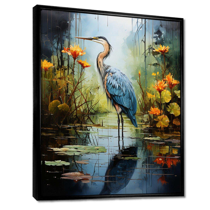 Heron Silent Waters Pointillism I - Animals Canvas Wall Art