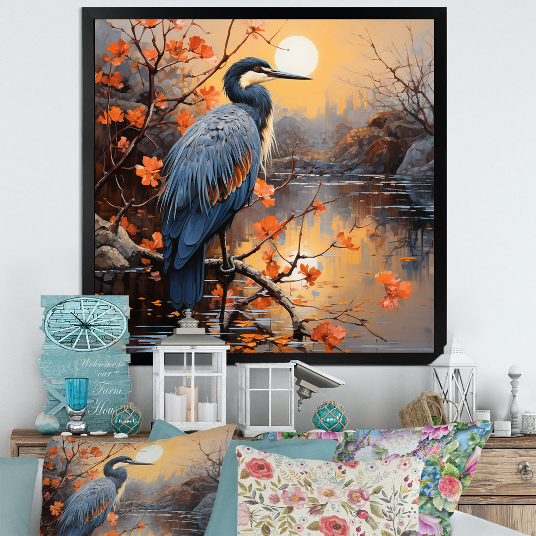 Heron Waterside Serenade Pointillism - Heron Wall Art Prints