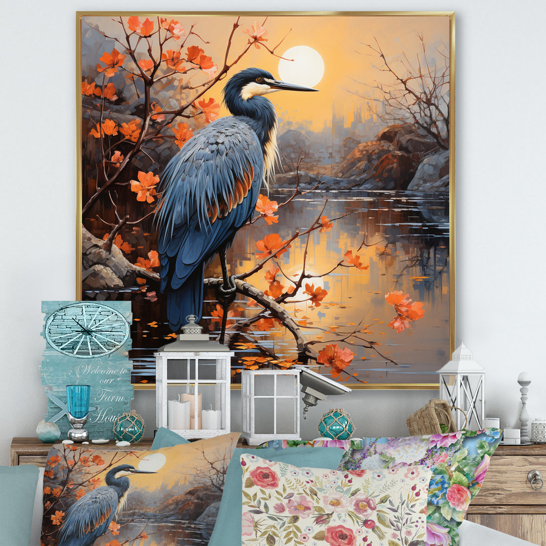 Heron Waterside Serenade Pointillism - Heron Wall Art Prints