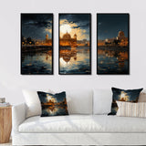 Hinduisim Golden Temple I - 3-Piece Canvas Wall Art