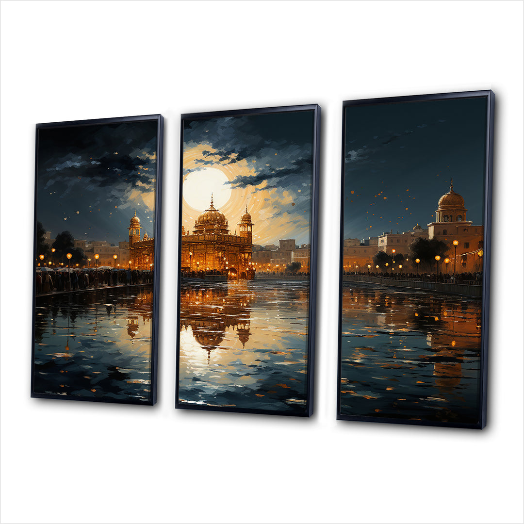 Hinduisim Golden Temple I - 3-Piece Canvas Wall Art
