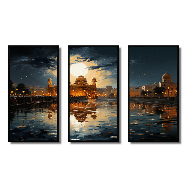 Hinduisim Golden Temple I - 3-Piece Canvas Wall Art