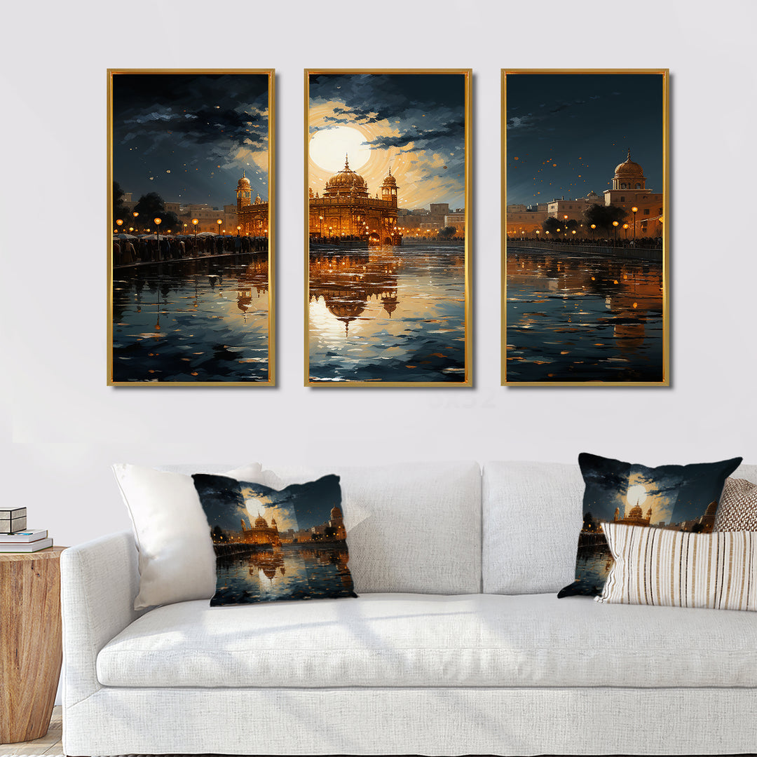 Hinduisim Golden Temple I - 3-Piece Canvas Wall Art