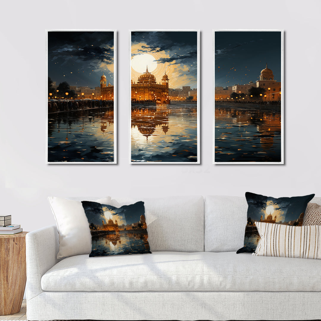 Hinduisim Golden Temple I - 3-Piece Canvas Wall Art