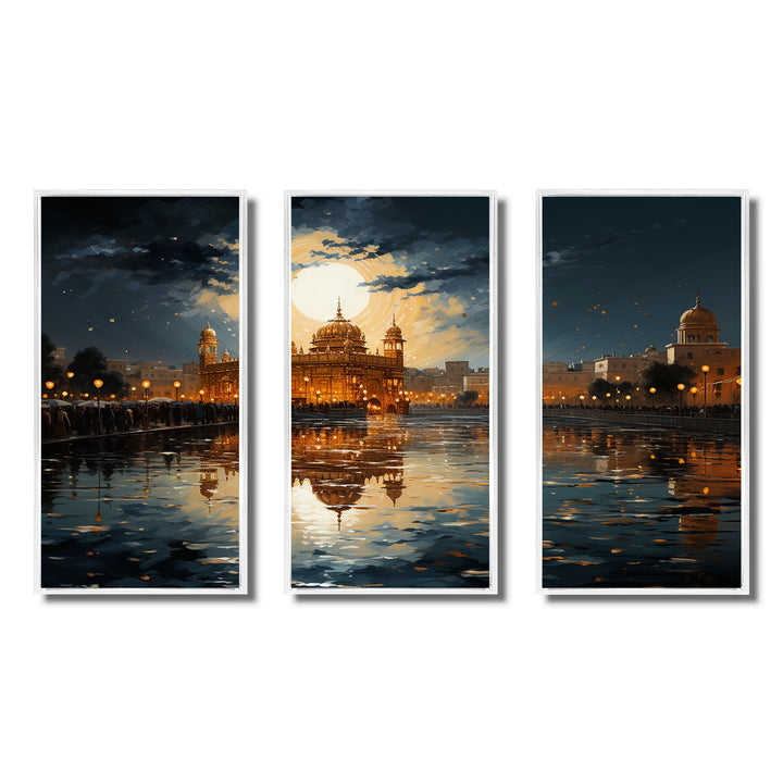 Hinduisim Golden Temple I - 3-Piece Canvas Wall Art