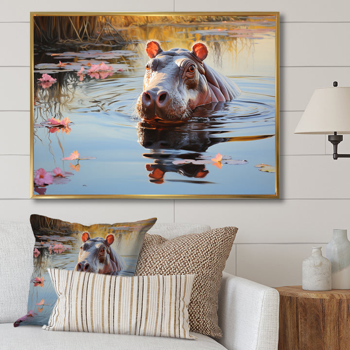 Hippopotamus Mighty Hippo Pastoral - Gray Hippopotamus Wall Art