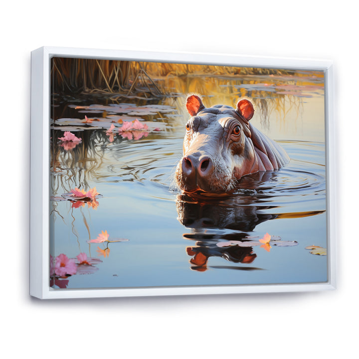 Hippopotamus Mighty Hippo Pastoral - Gray Hippopotamus Wall Art