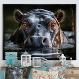 Hippopotamus Portrait Monochrome - Hippopotamus Framed Canvas Art