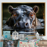 Hippopotamus Portrait Monochrome - Hippopotamus Framed Canvas Art