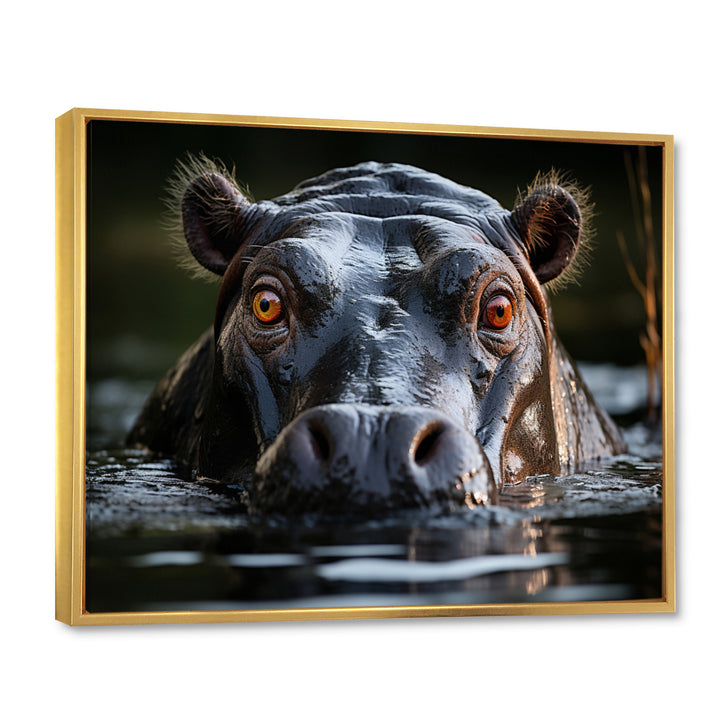 Hippopotamus Portrait Monochrome - Hippopotamus Framed Canvas Art