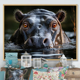 Hippopotamus Portrait Monochrome - Hippopotamus Framed Canvas Art