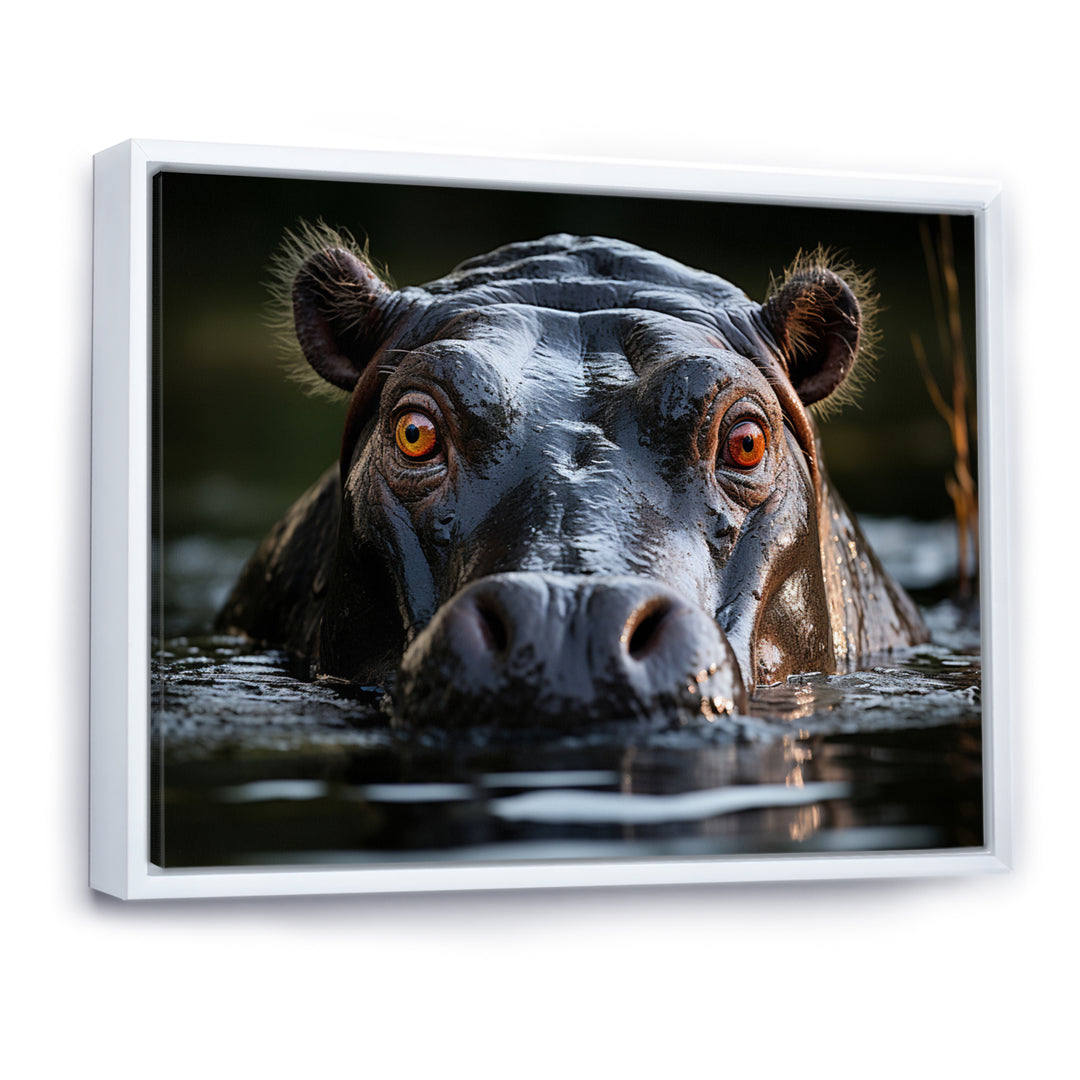 Hippopotamus Portrait Monochrome - Hippopotamus Framed Canvas Art