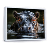 Hippopotamus Portrait Monochrome - Hippopotamus Framed Canvas Art