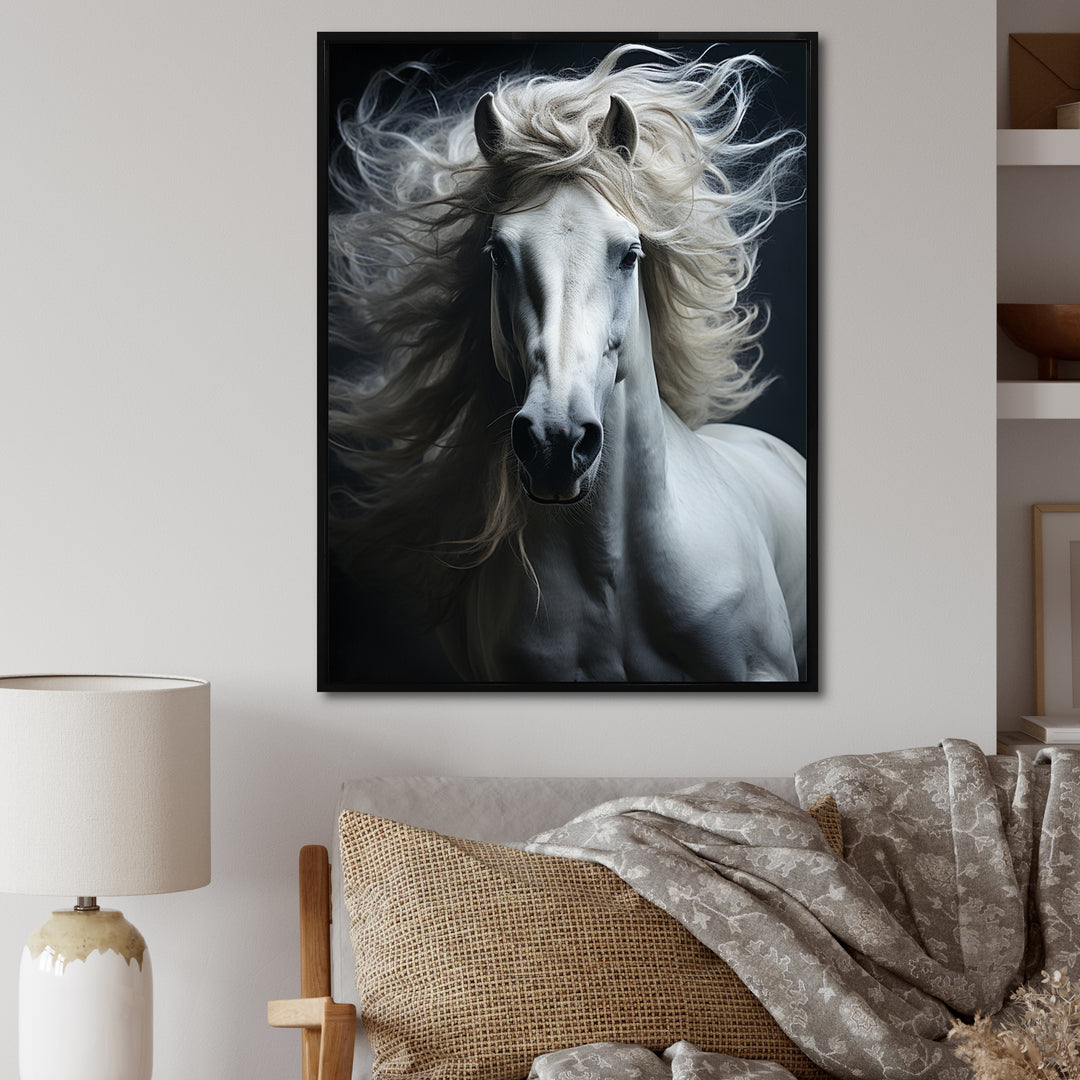 White Horse Fierce Intensity - Horse Wall Art Prints
