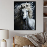 White Horse Fierce Intensity - Horse Wall Art Prints