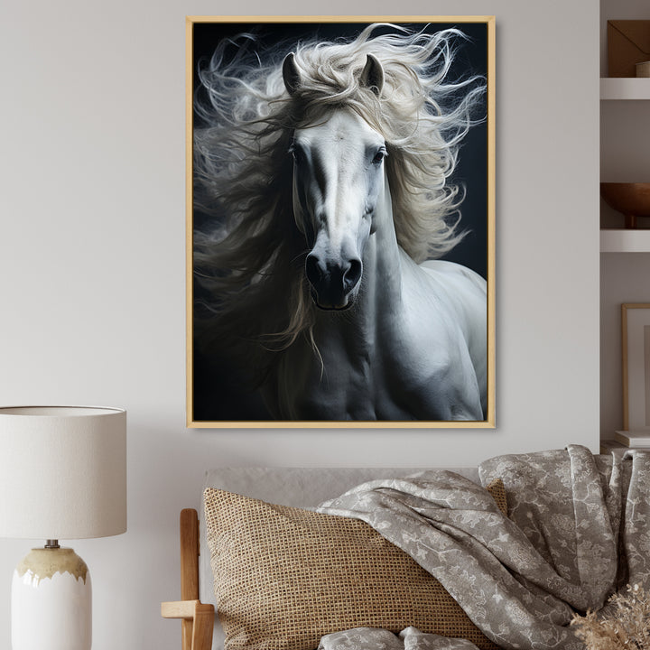 White Horse Fierce Intensity - Horse Wall Art Prints