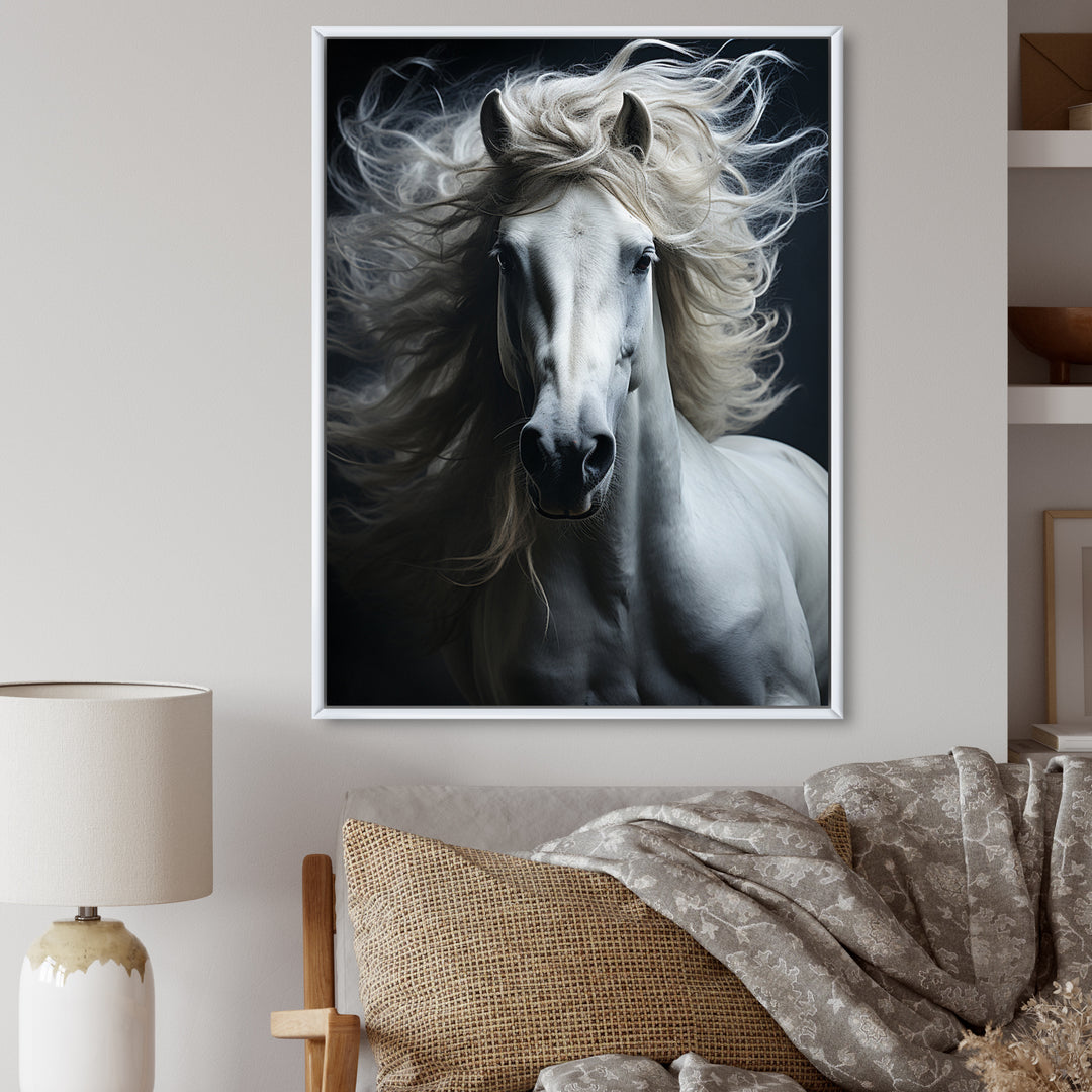 White Horse Fierce Intensity - Horse Wall Art Prints